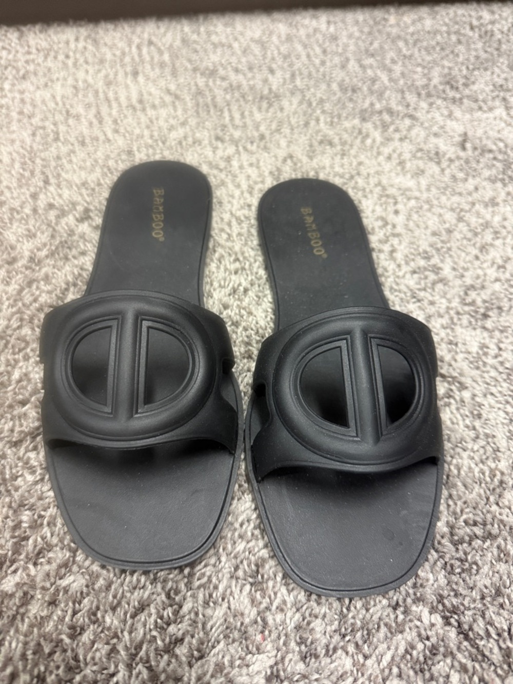 BAMBOO Black Slide Sandals with Circular Accent